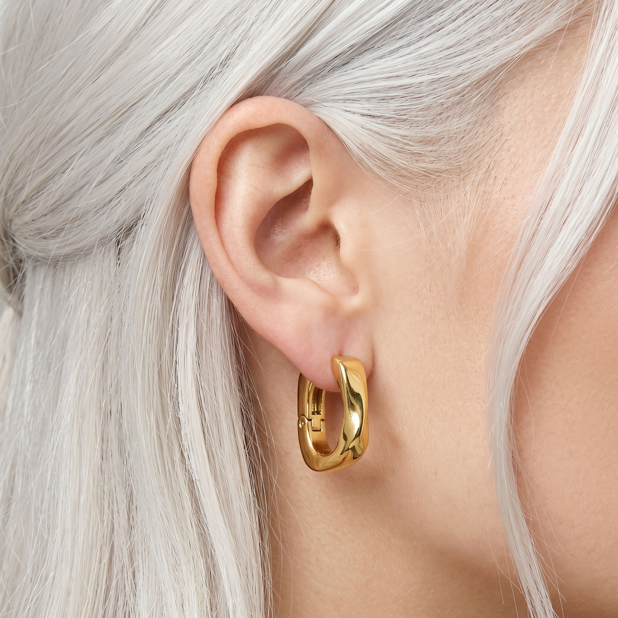 The Wave Earrings | Chunky Gold Square Huggie Earrings
